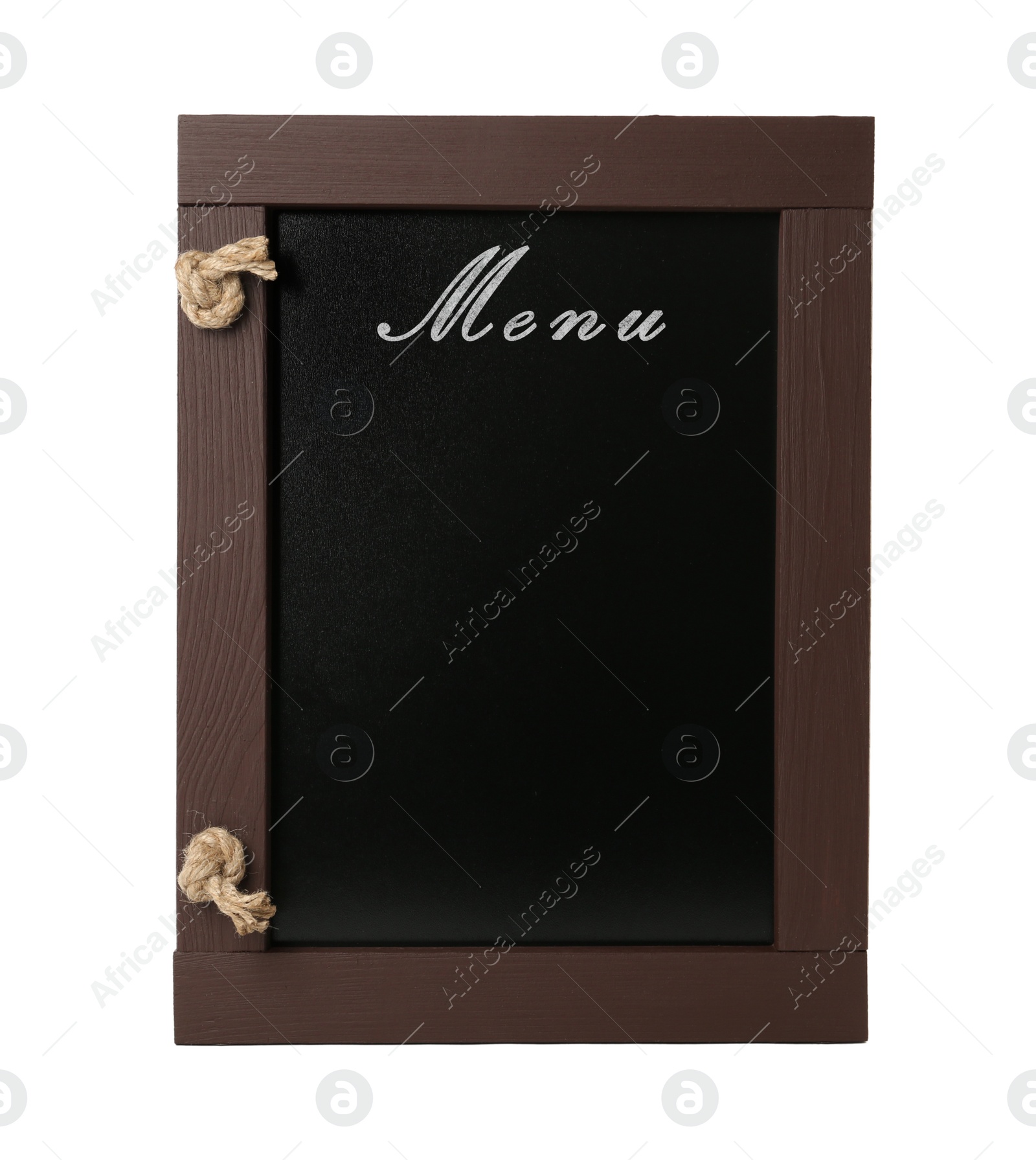 Image of Black chalkboard with word Menu on white background. Mockup for design