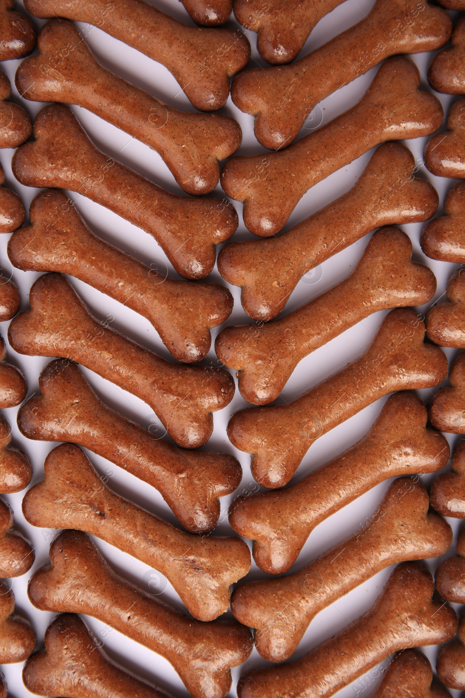 Photo of Flat lay composition with many bone shaped dog cookies on white background