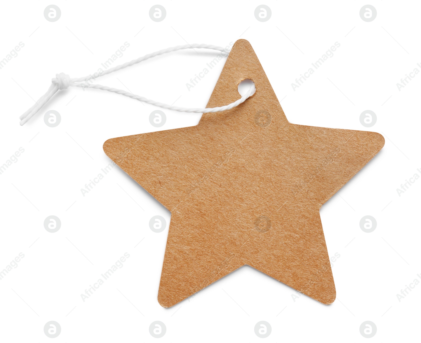 Photo of Star shaped tag with space for text isolated on white, top view