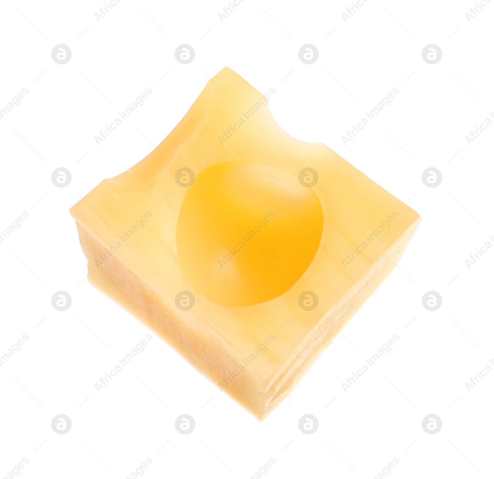 Photo of Cube of delicious cheese isolated on white