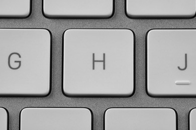 Photo of Top view of buttons on modern computer keyboard, closeup