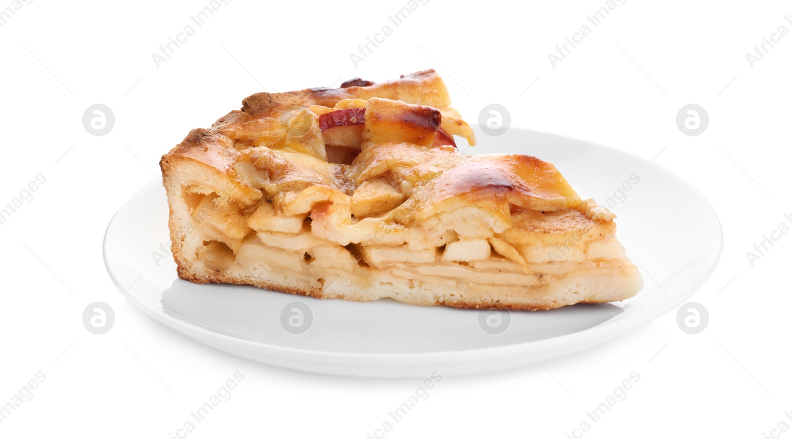 Photo of Slice of traditional apple pie isolated on white