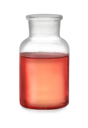 Apothecary bottle with red liquid isolated on white