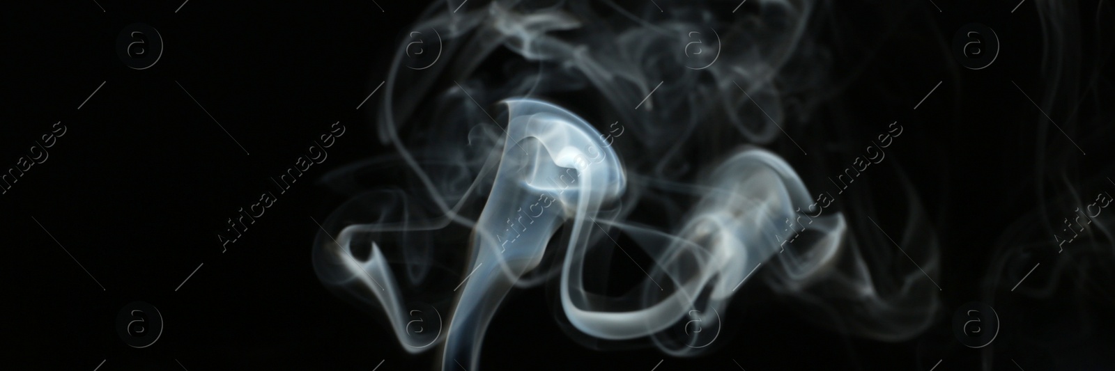 Image of White smoke on black background, closeup. Banner design