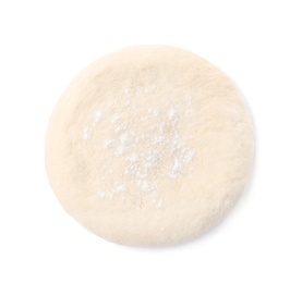 Photo of Fresh raw dough on white background, top view