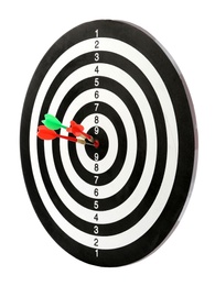 Photo of Arrows hitting target on dart board against white background