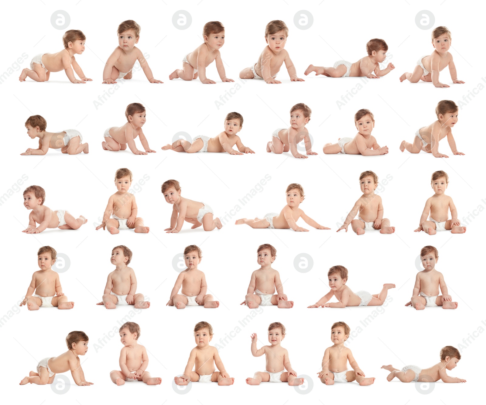 Image of Collage of cute little baby on white background