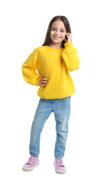 Cute little girl posing on white background