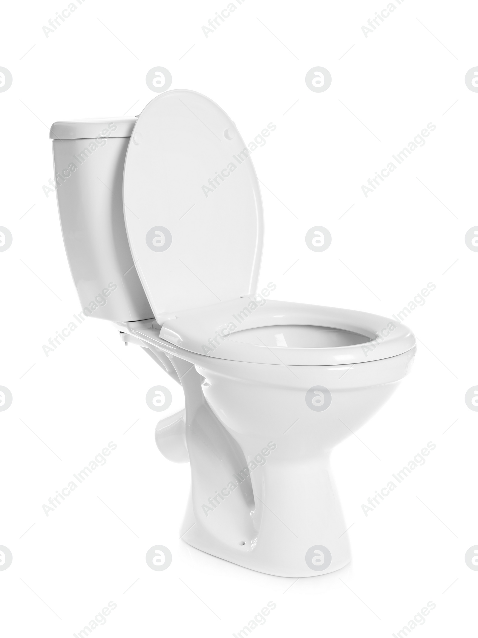 Photo of New ceramic toilet bowl on white background