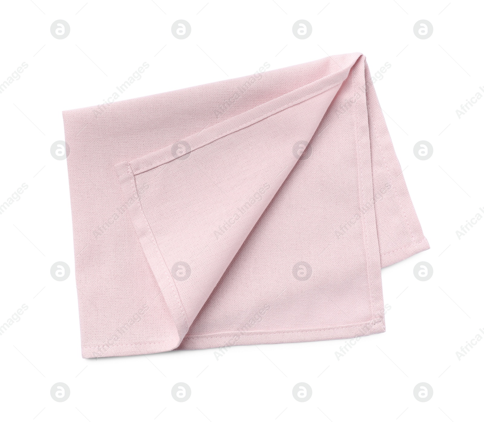 Photo of Pink fabric napkin on white background, top view