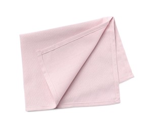 Pink fabric napkin on white background, top view