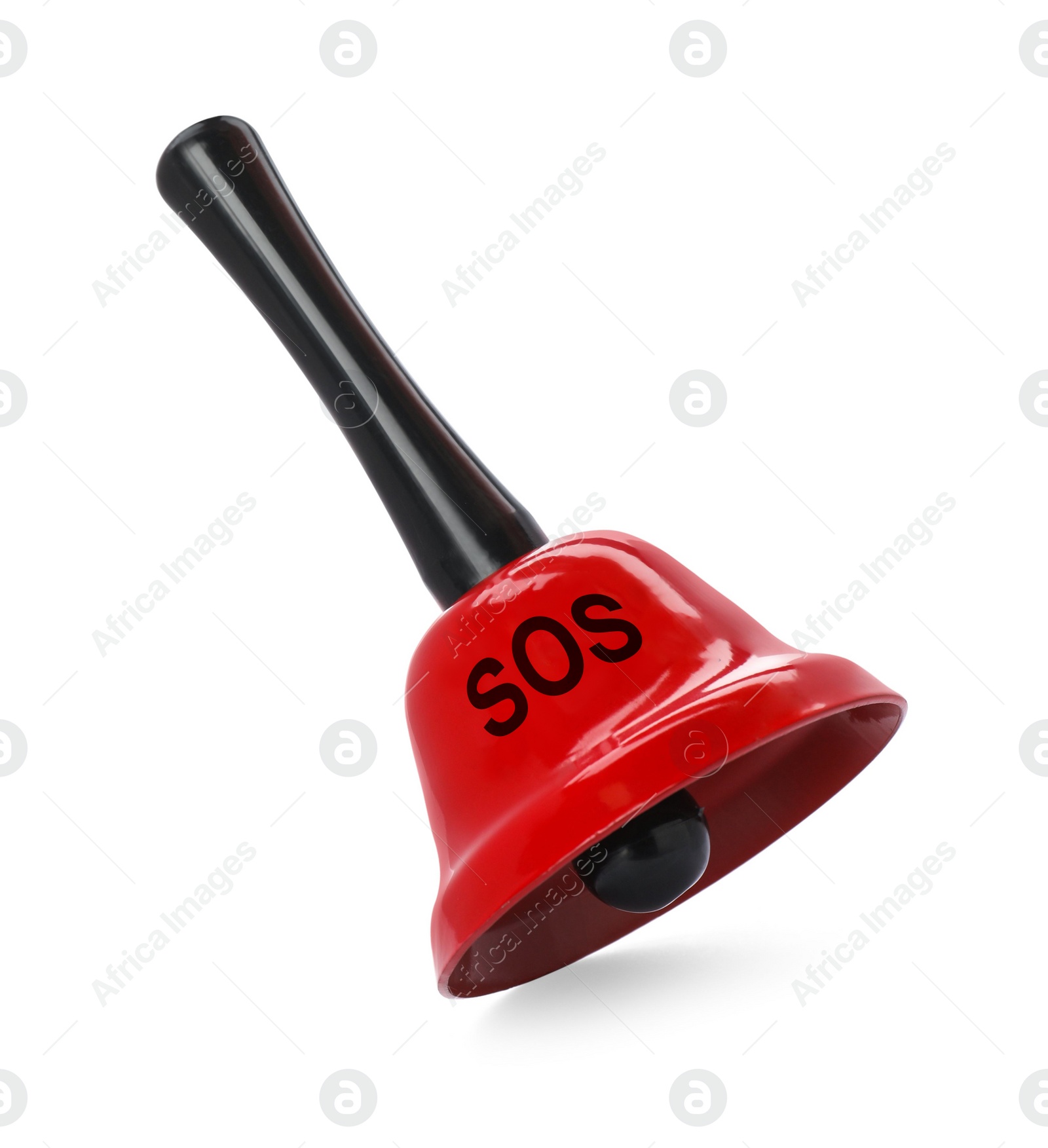 Image of Red bell with abbreviation SOS on white background