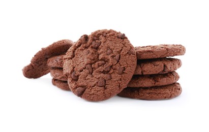 Delicious chocolate chip cookies isolated on white