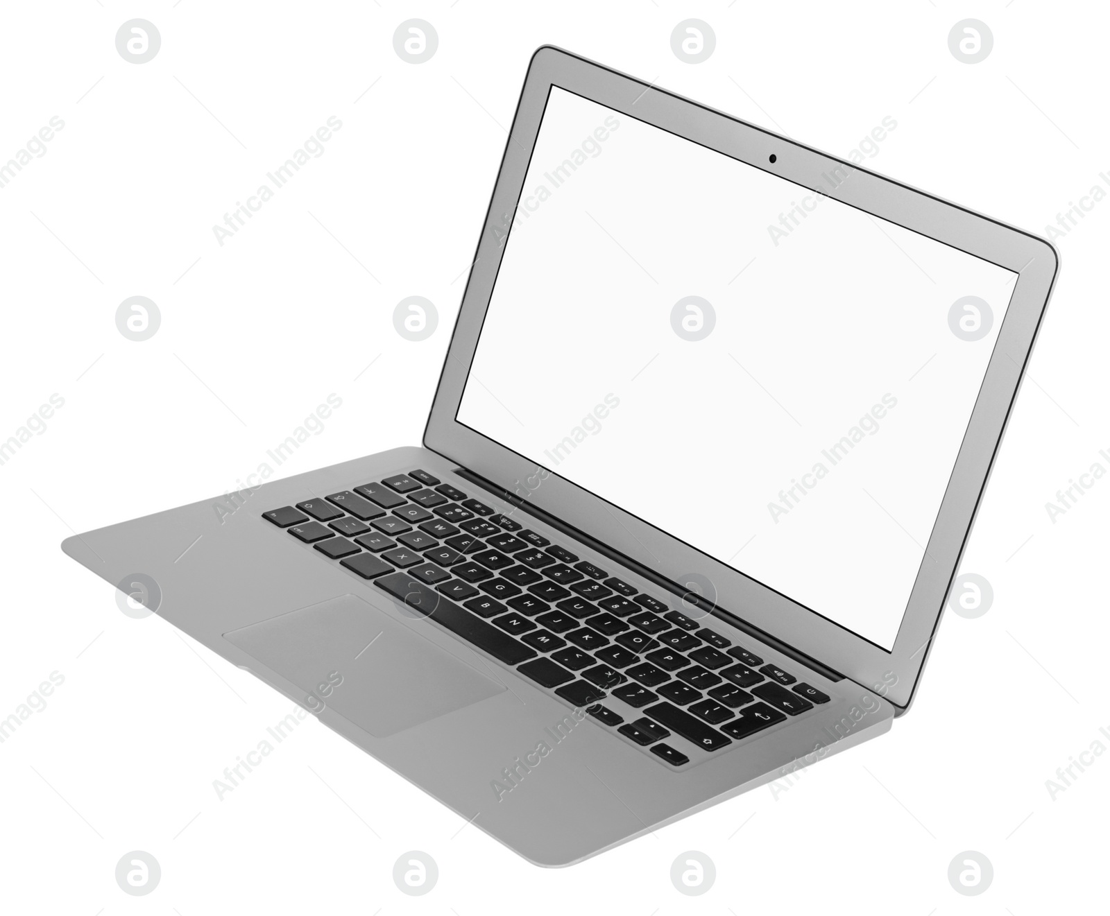 Photo of Modern laptop with blank screen isolated on white