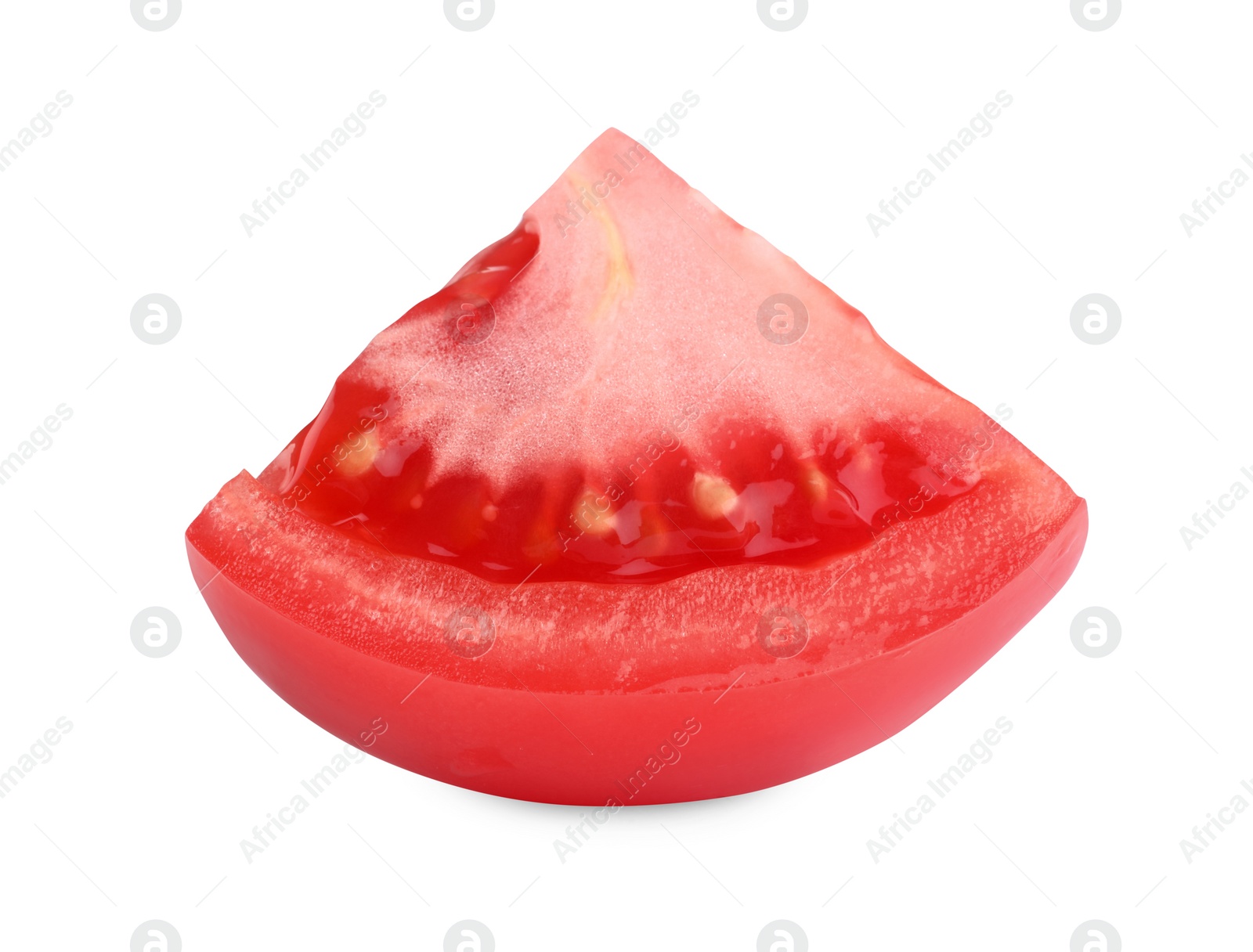 Photo of Piece of red ripe tomato isolated on white