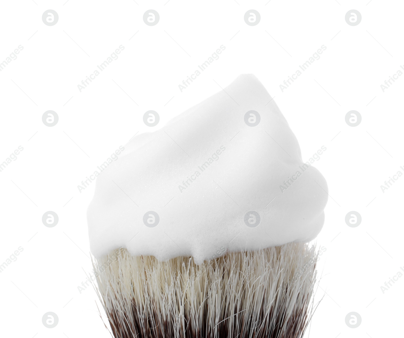 Photo of Shaving brush with foam isolated on white