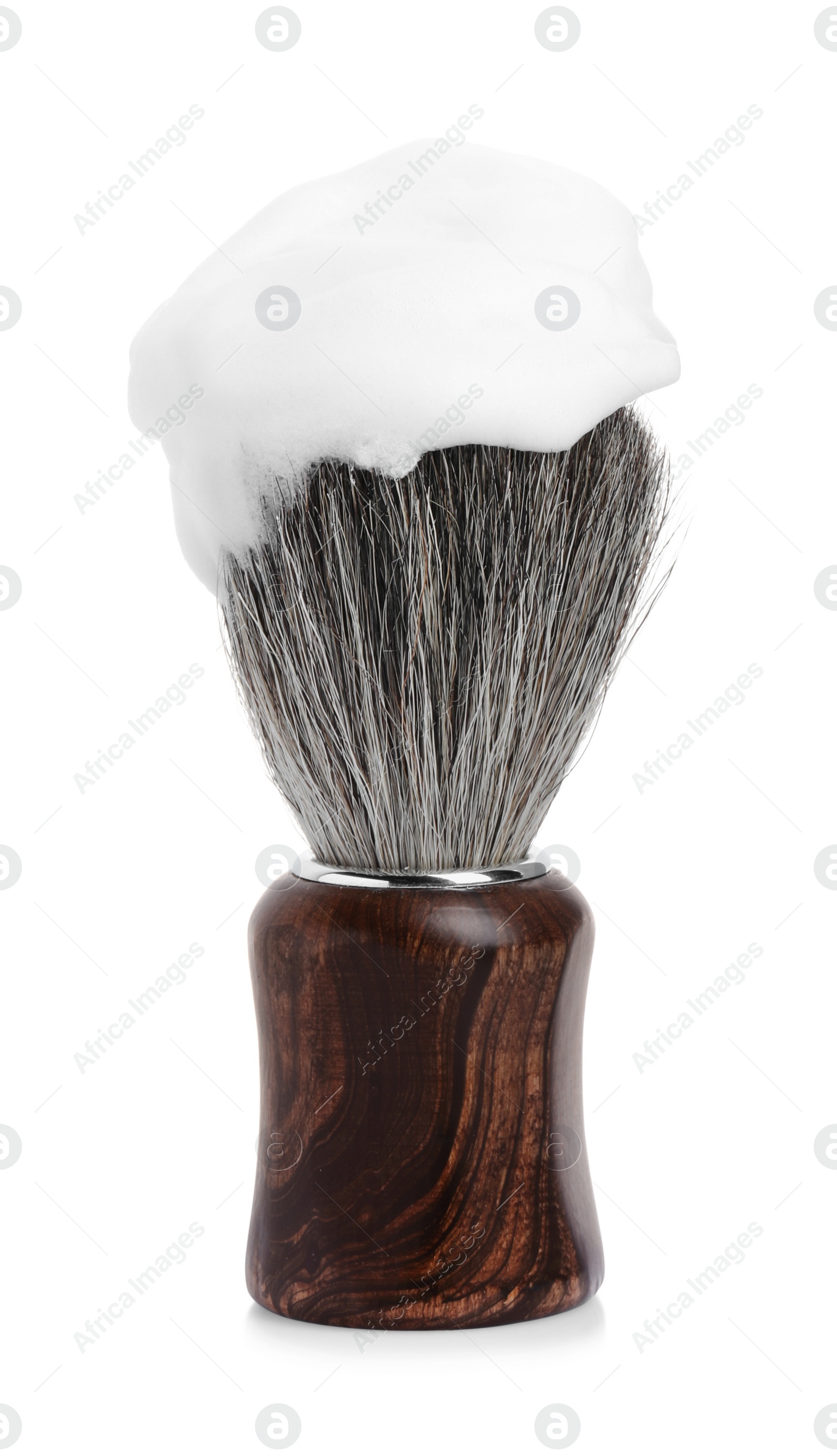 Photo of Shaving brush with foam isolated on white