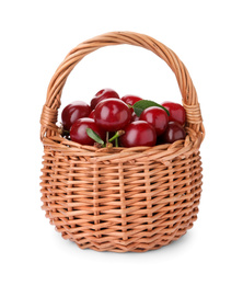 Sweet juicy cherries in basket isolated on white