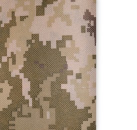 Photo of Camouflage fabric isolated on white, top view