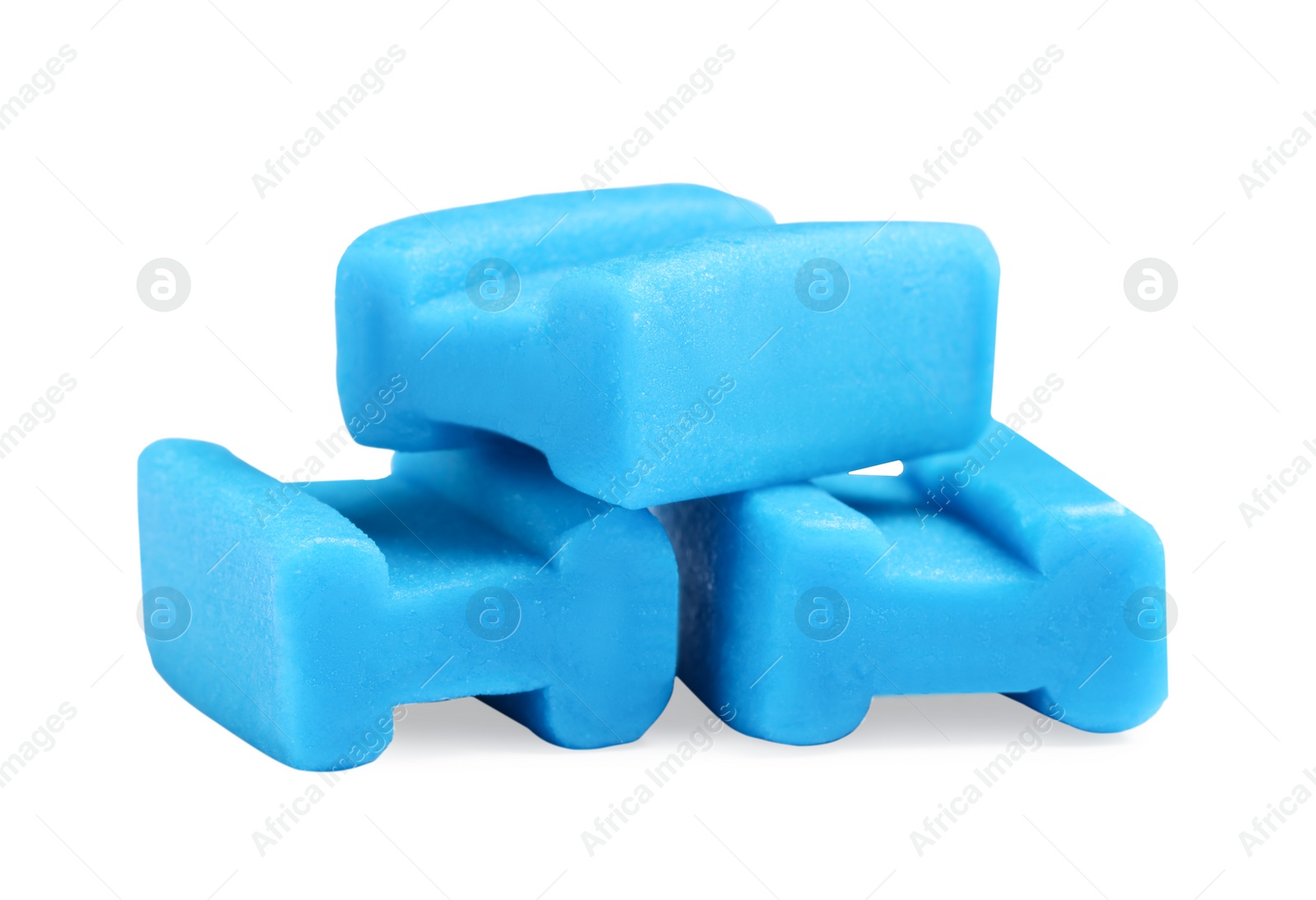 Photo of Tasty blue bubble gums isolated on white