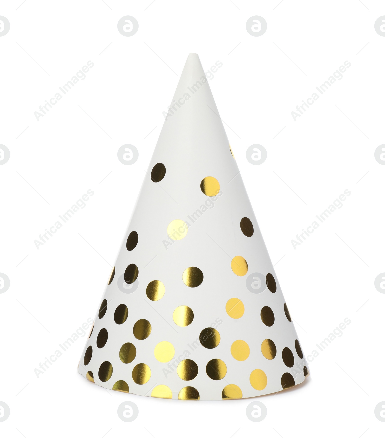 Photo of Bright party hat isolated on white. Festive accessory