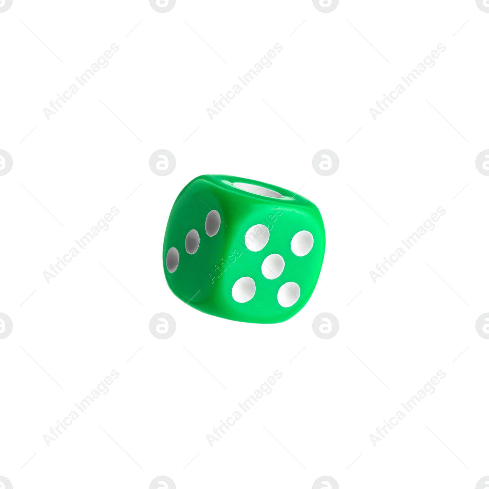 Photo of One green game dice isolated on white