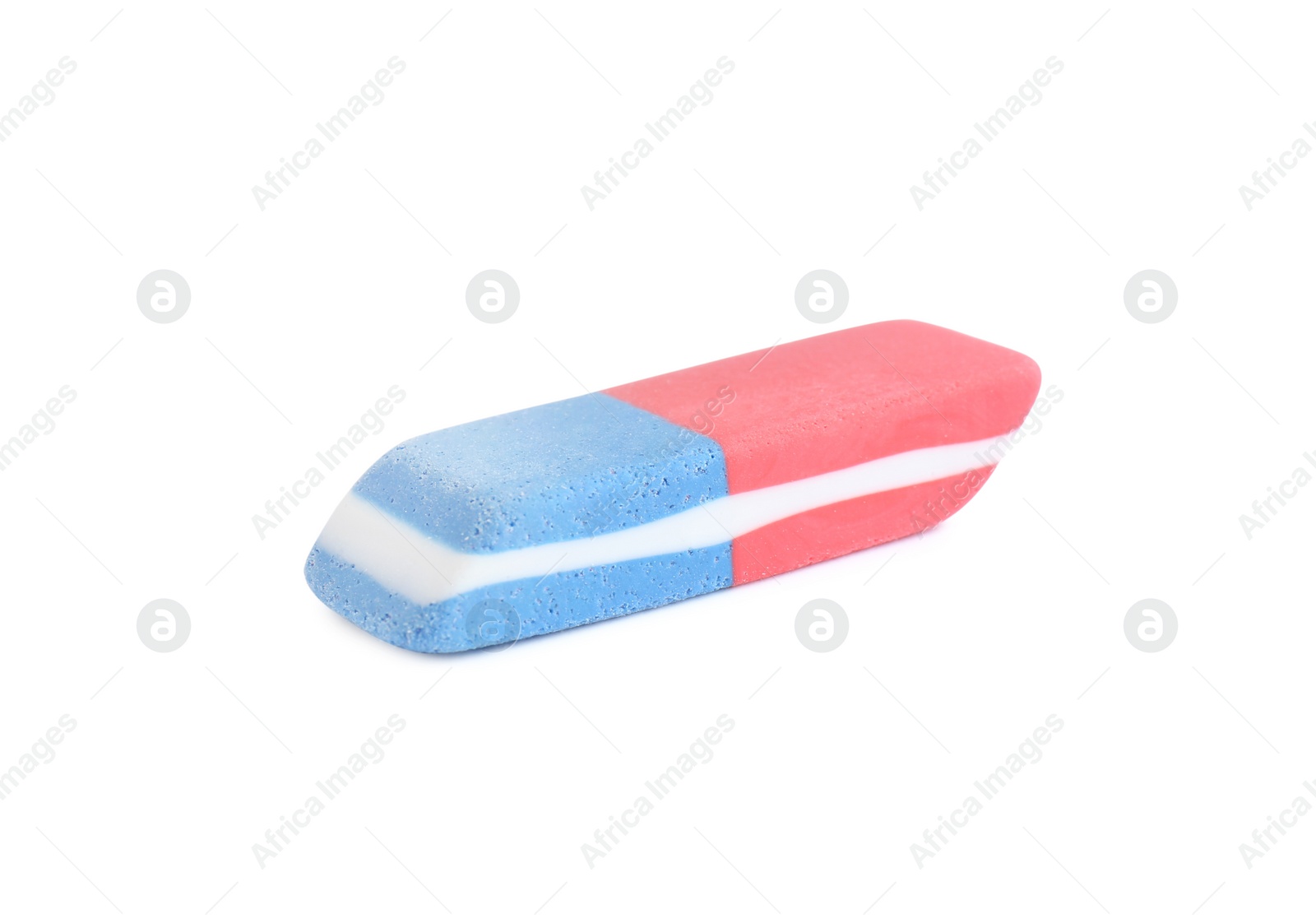 Photo of New double eraser isolated on white. School stationery