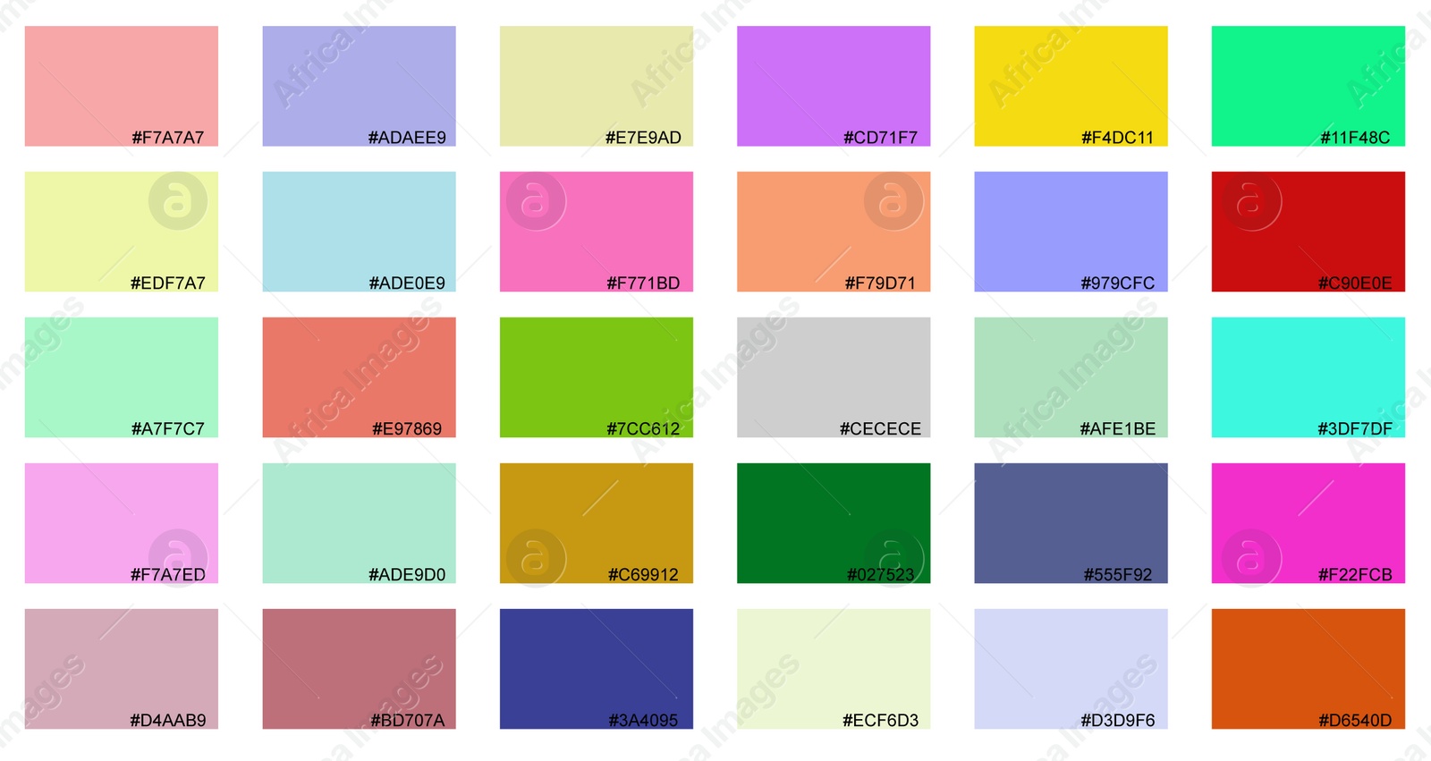 Image of Collection of different color samples on white background, illustration