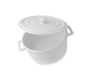 One empty ceramic pot with lid isolated on white