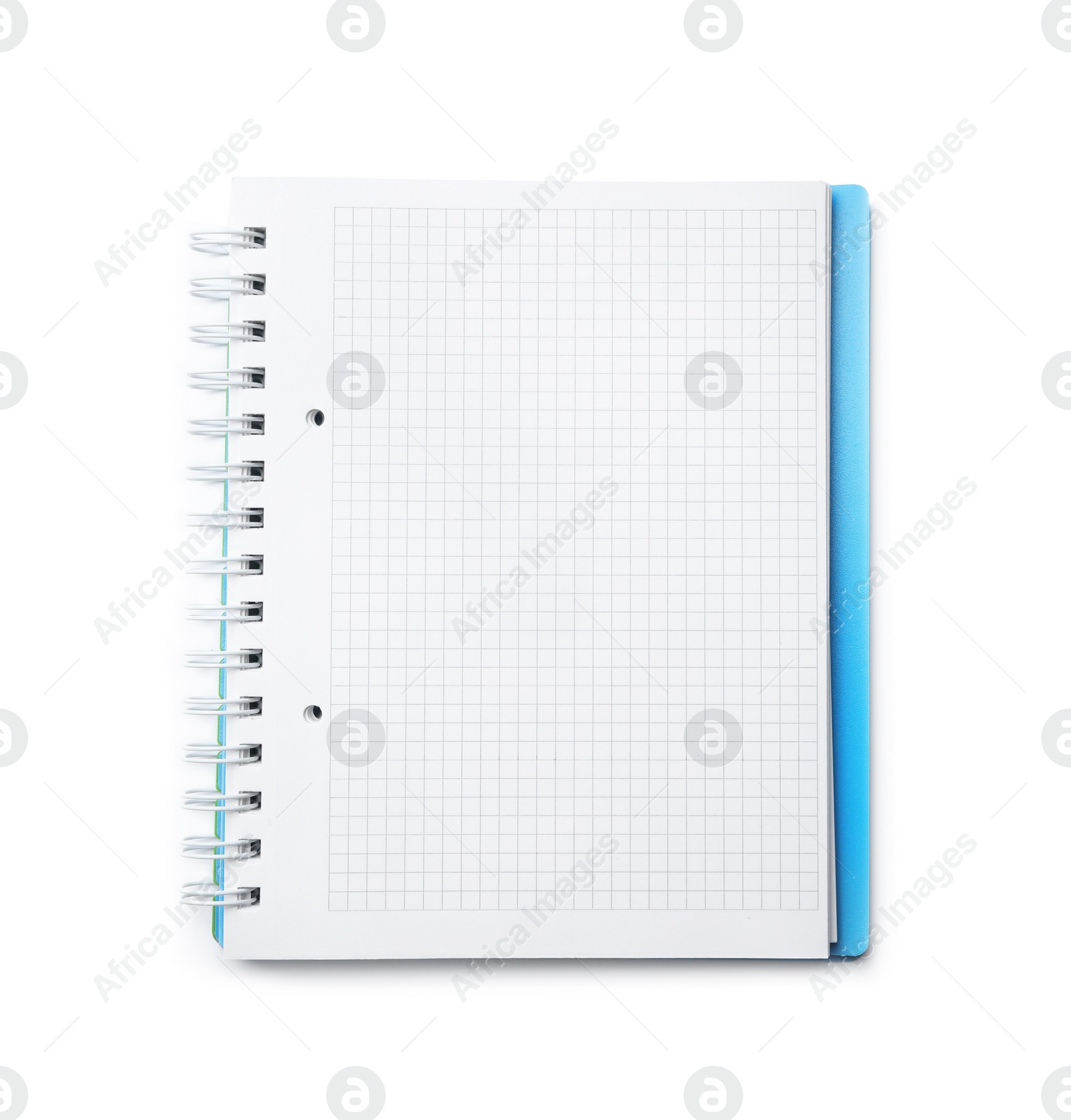 Photo of Stylish open notebook isolated on white, top view