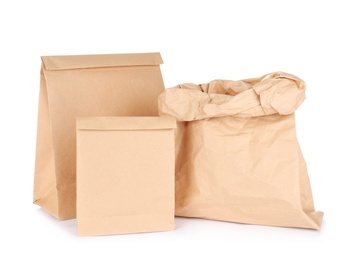 Paper bags isolated on white. Mockup for design