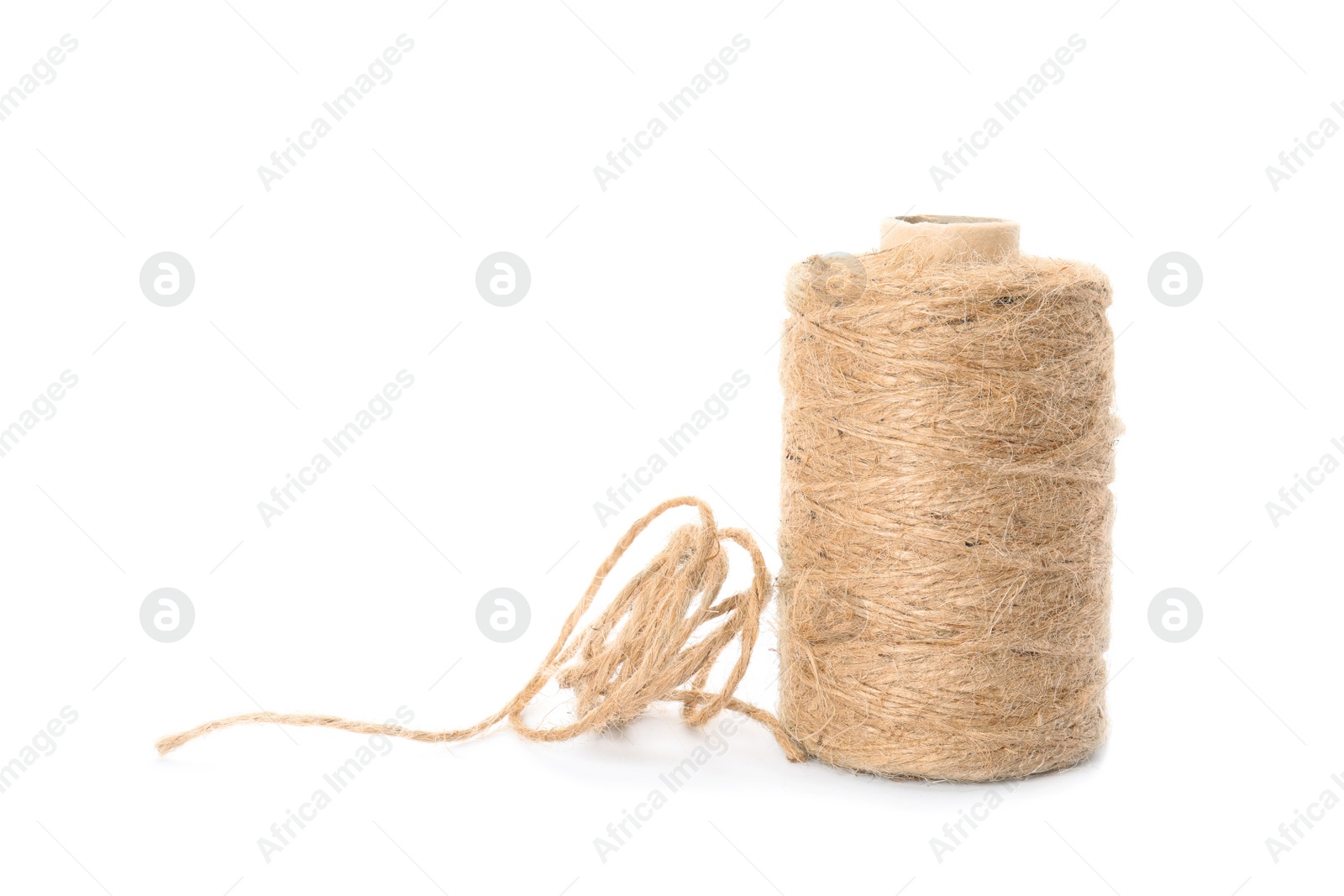 Photo of Spool of hemp rope on white background