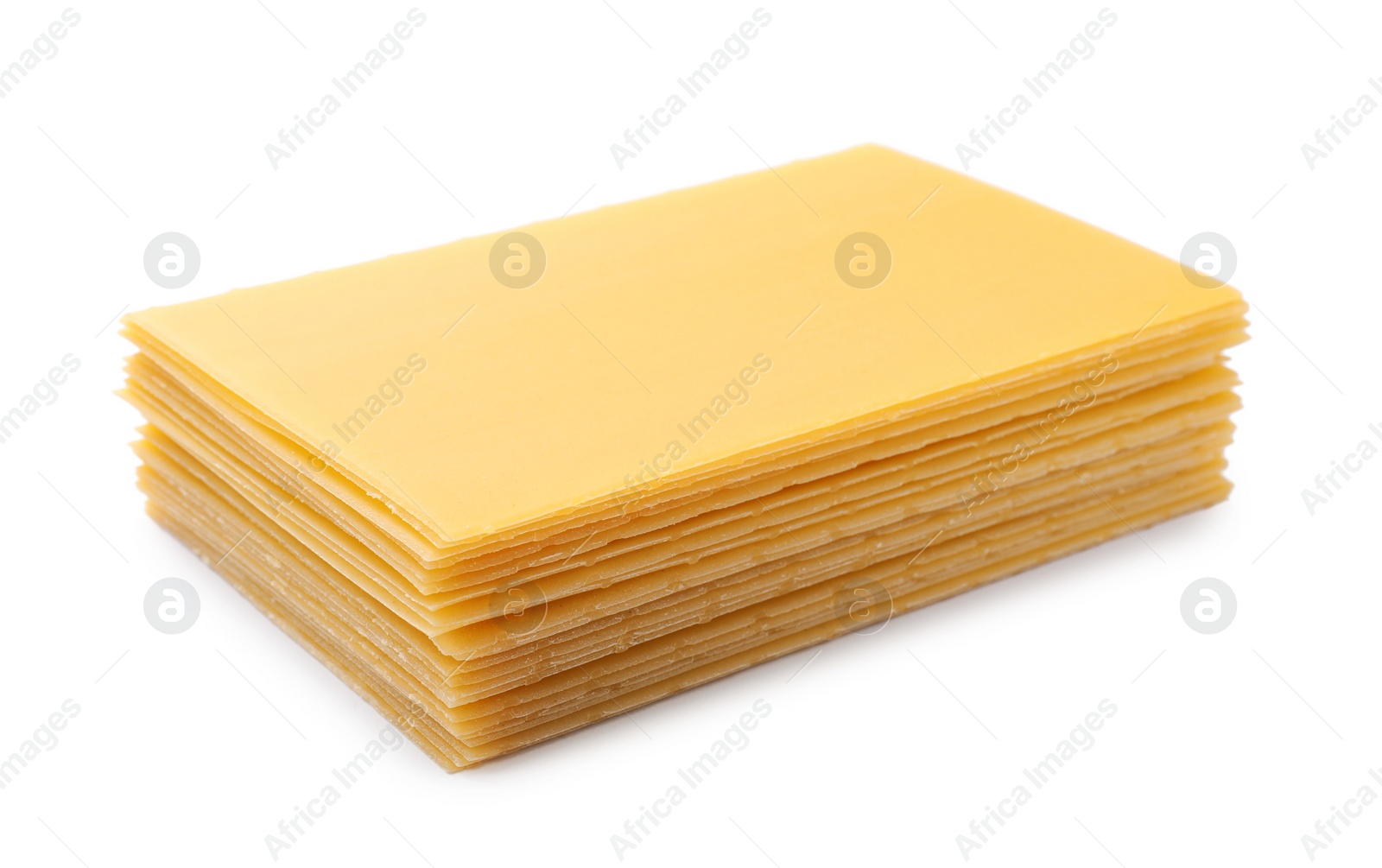 Photo of Stack of uncooked lasagna sheets isolated on white