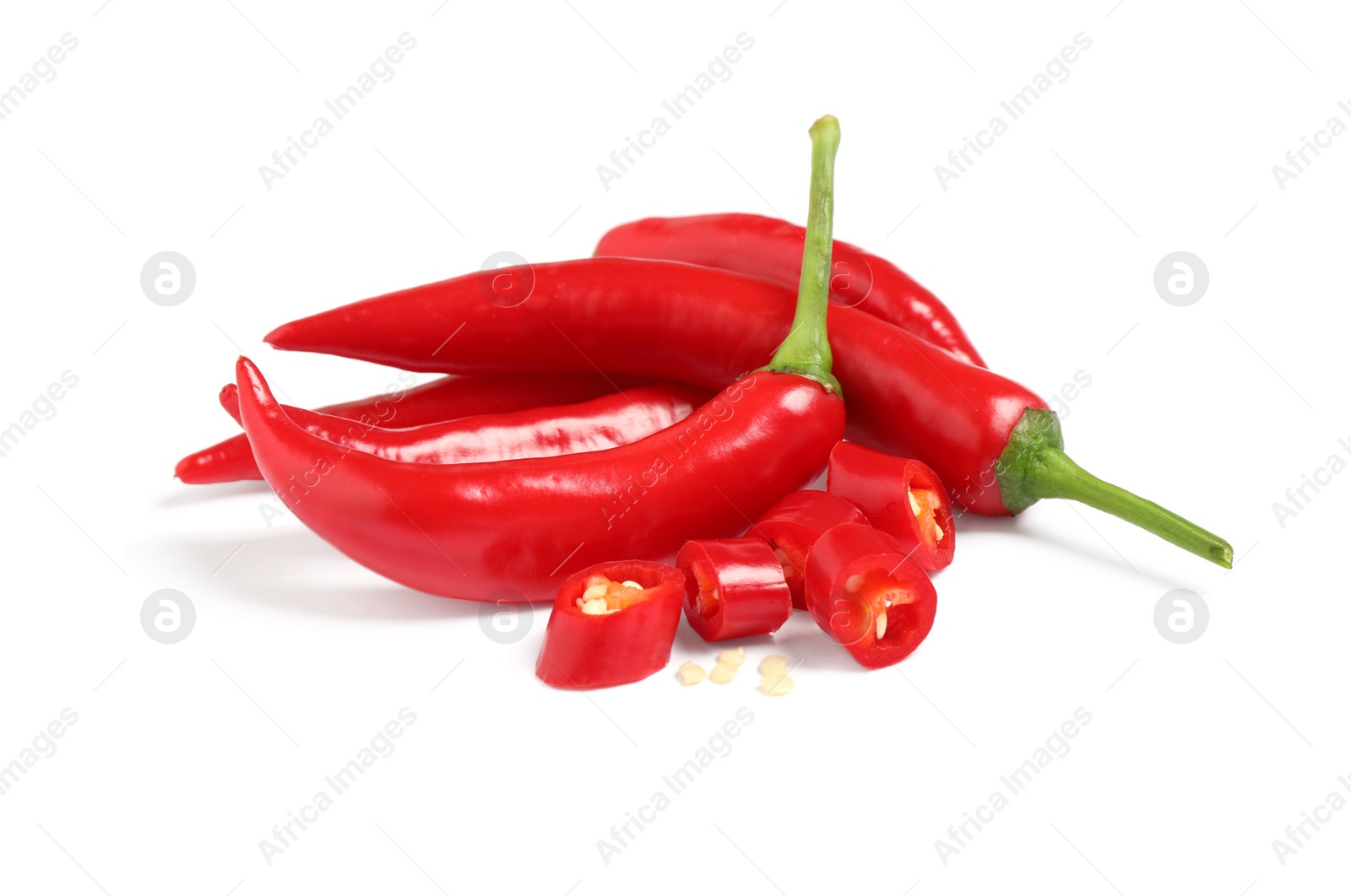 Photo of Ripe red hot chili peppers isolated on white