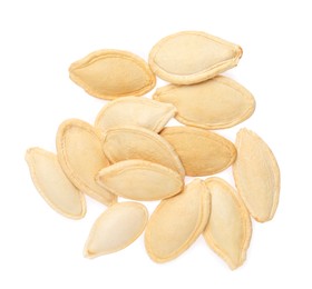 Dry pumpkin seeds isolated on white, top view