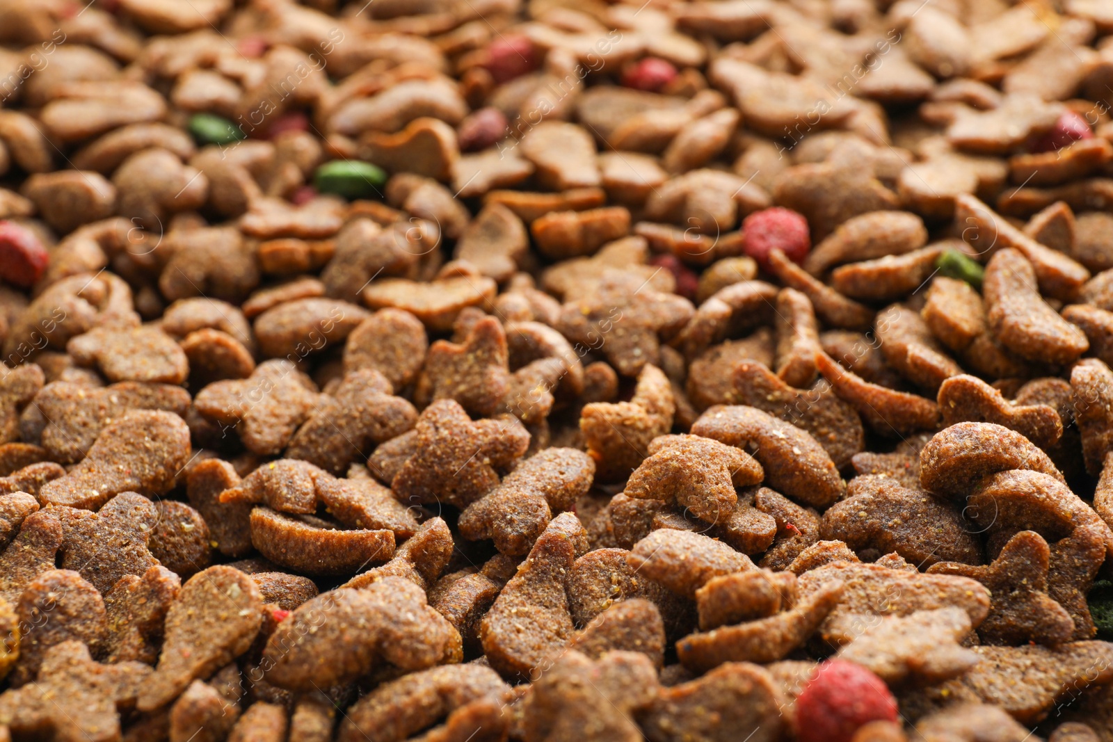 Photo of Dry pet food as background, closeup view