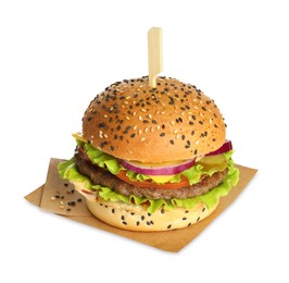 Photo of Burger with delicious patty isolated on white