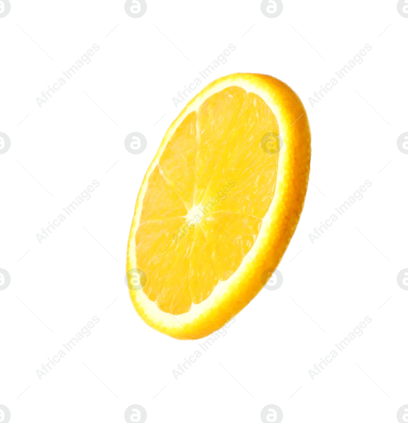 Photo of Slice of ripe orange on white background