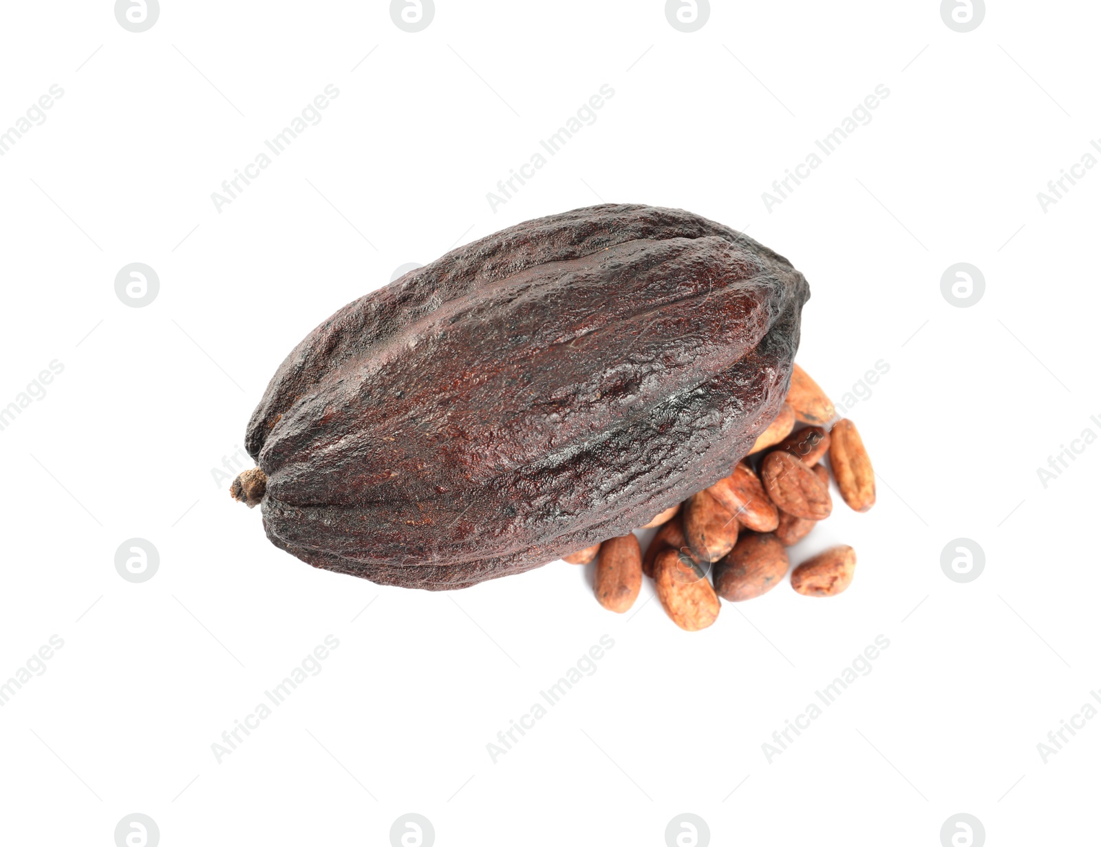 Photo of Whole cocoa pod and beans isolated on white