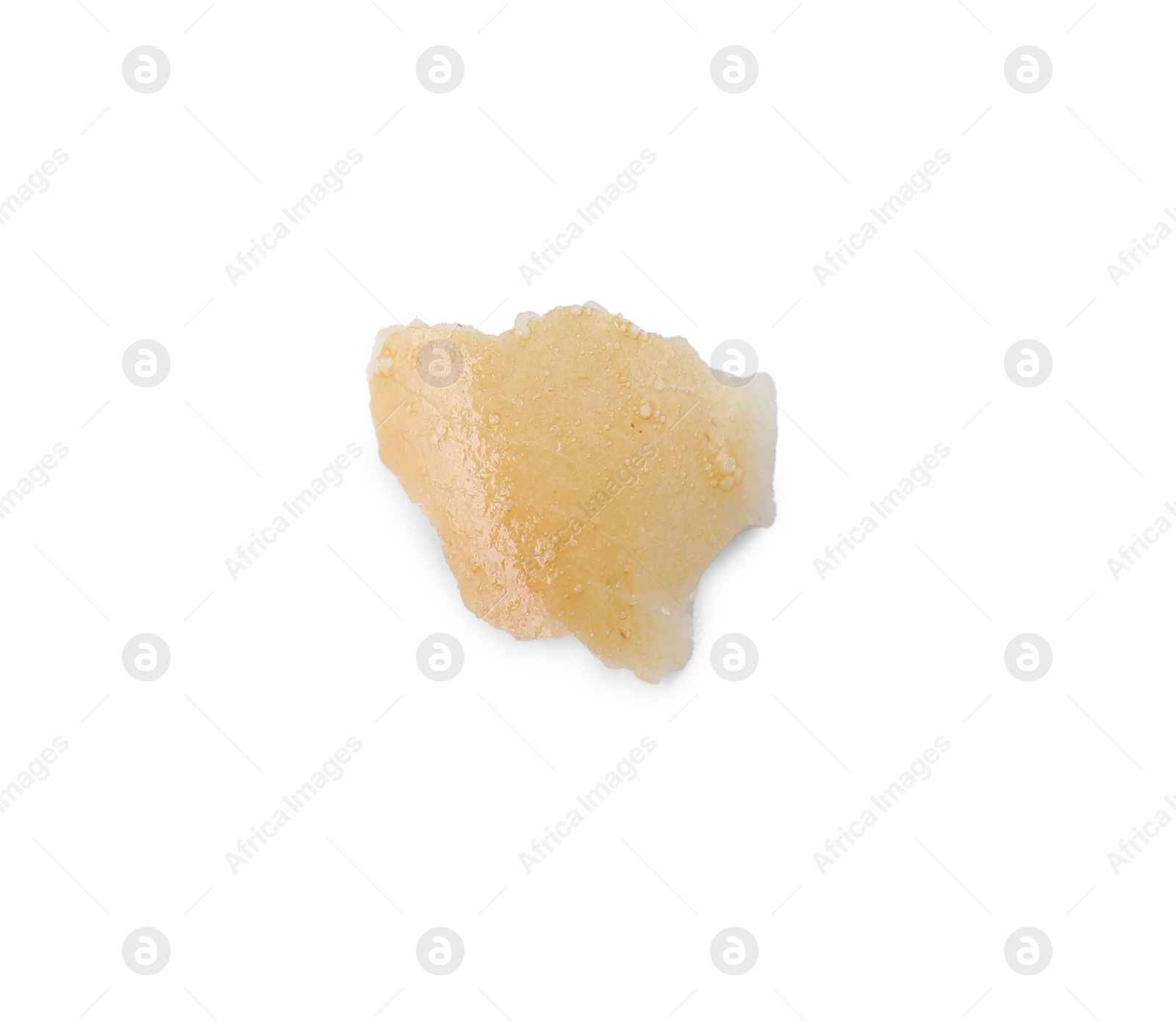 Photo of Crumble of delicious fresh puff pastry isolated on white, top view