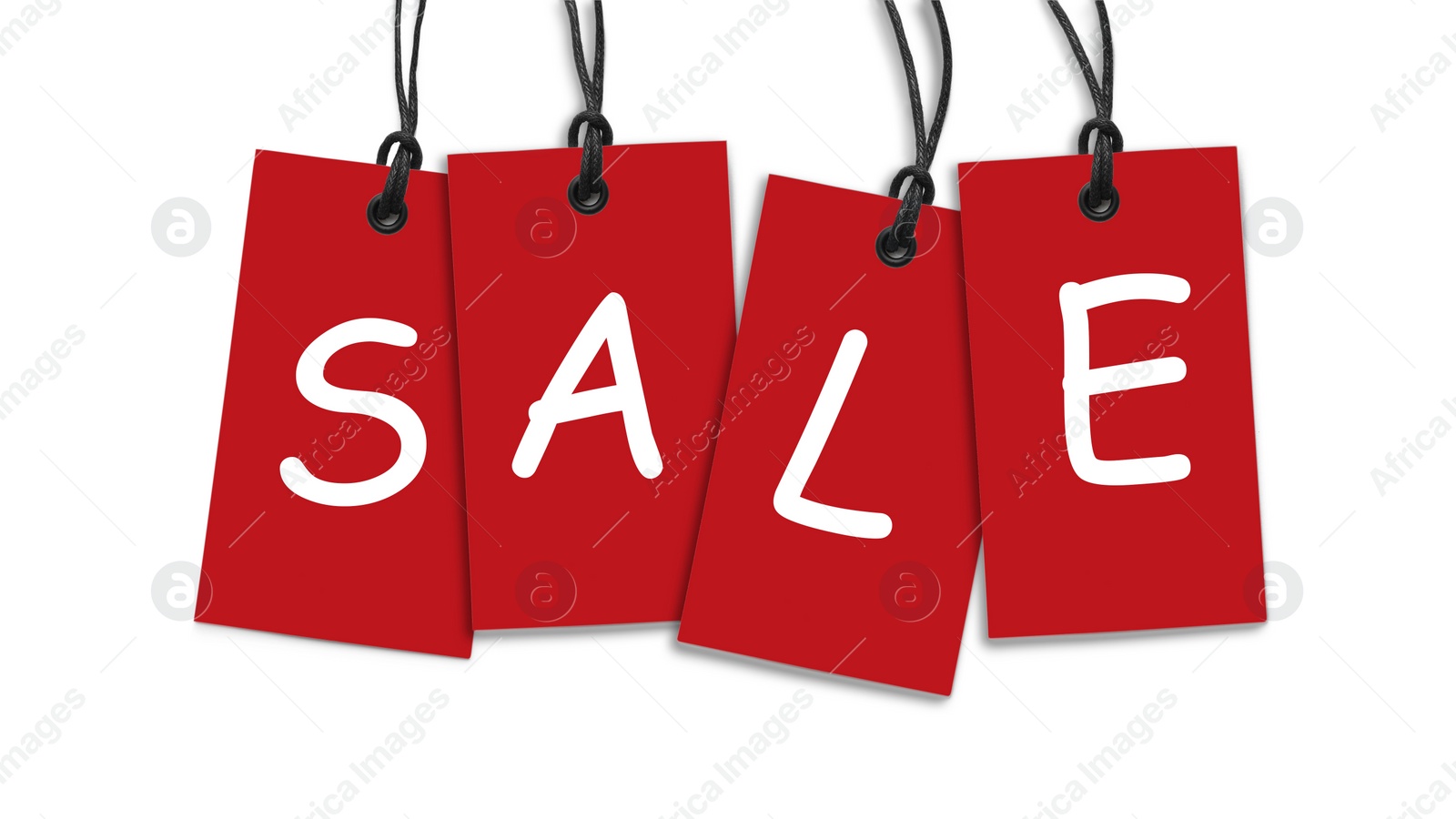 Image of Cardboard tags with word SALE on white background