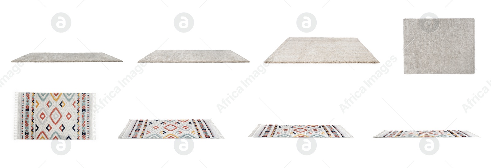 Image of Two beautiful carpets with patterns isolated on white, set