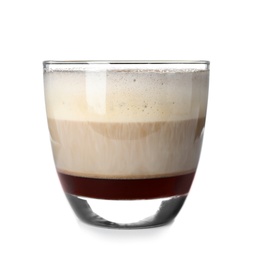 Glass with coffee and milk foam isolated on white