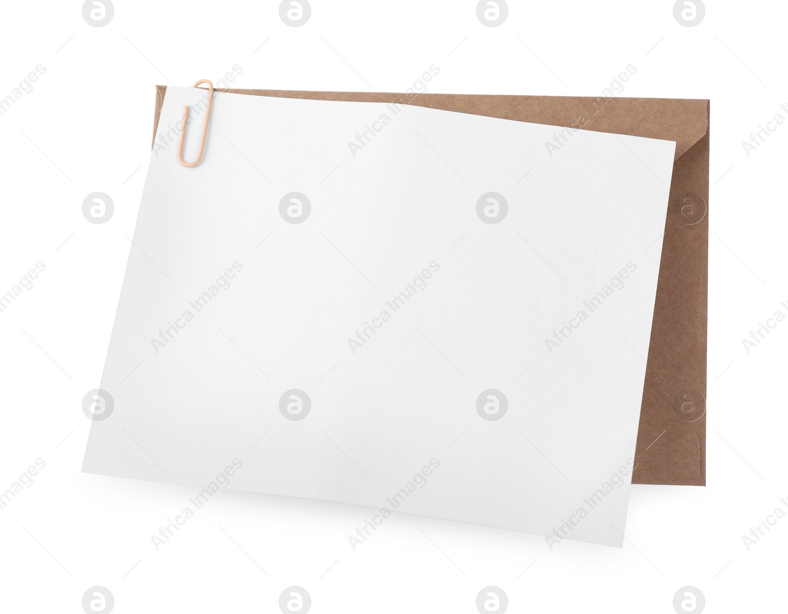 Photo of Blank card and letter envelope isolated on white, top view