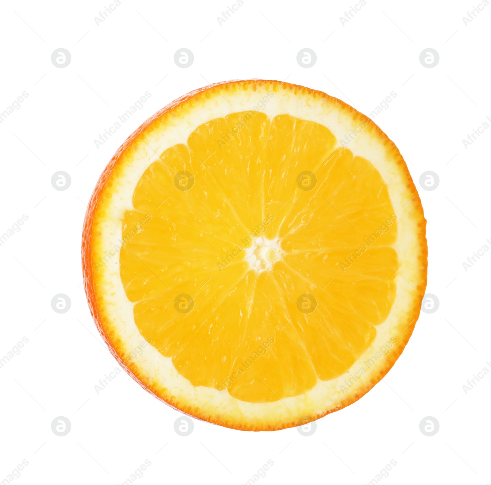 Photo of Fresh juicy orange slice isolated on white