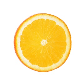 Photo of Fresh juicy orange slice isolated on white