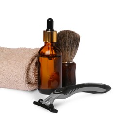 Photo of Set of men's shaving tools on white background