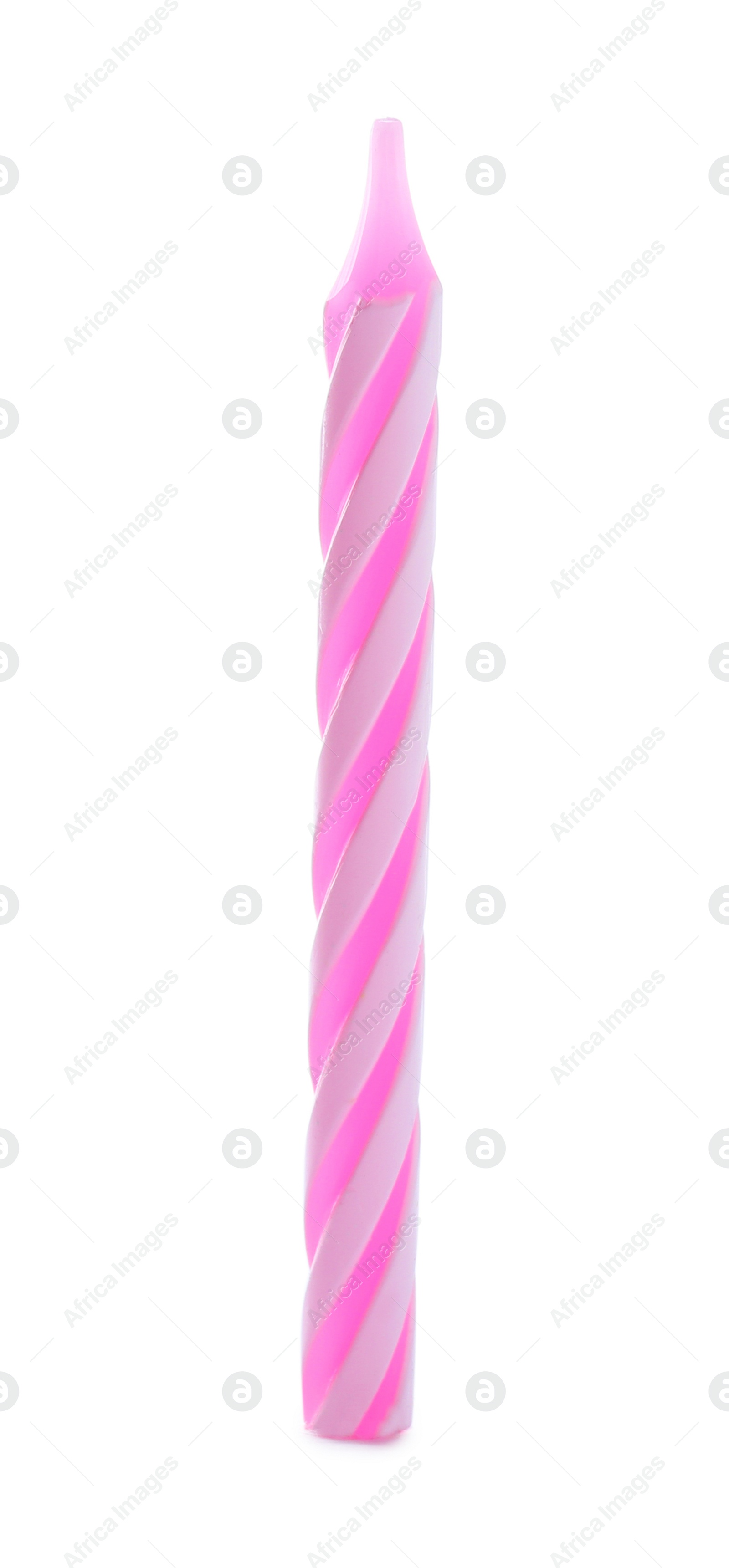 Photo of Pink striped birthday candle isolated on white