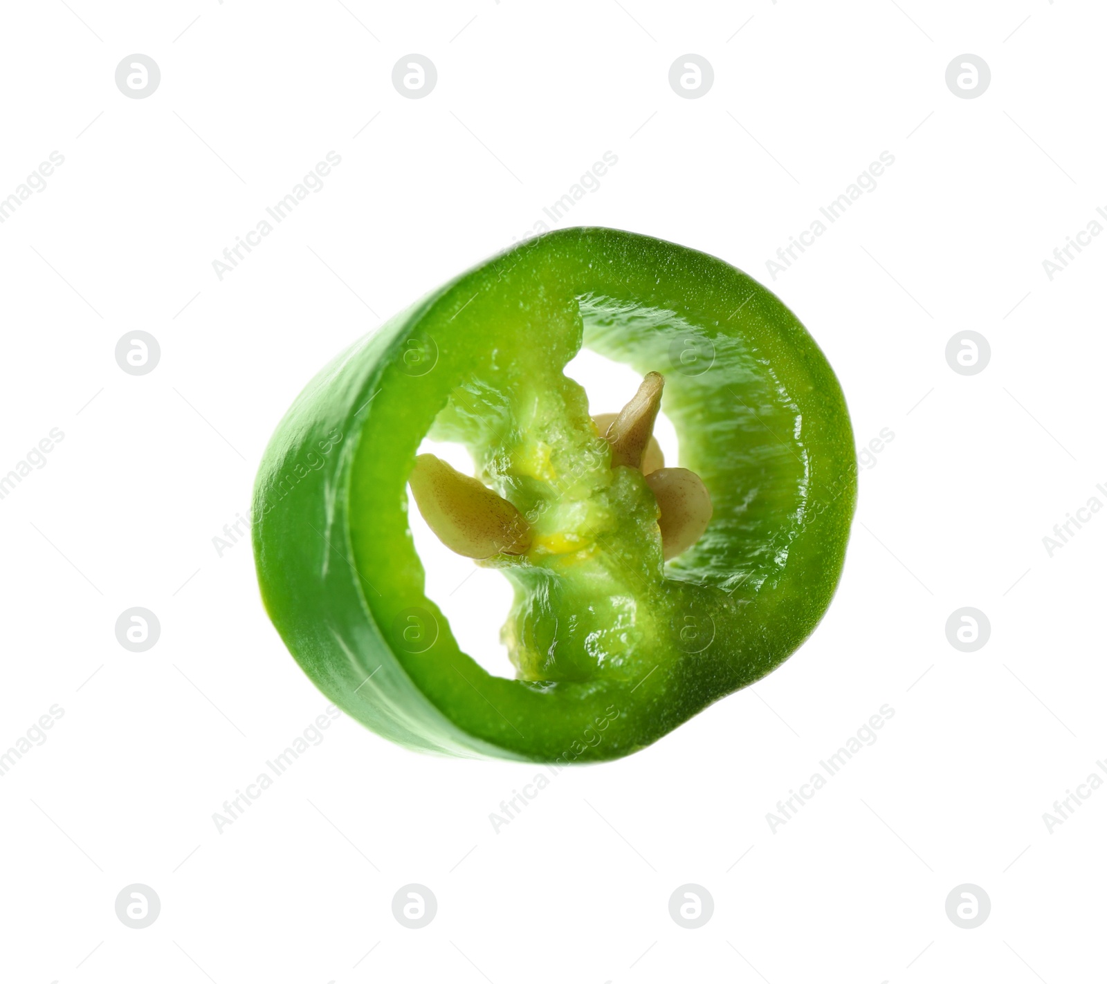 Photo of Piece of green hot chili pepper isolated on white