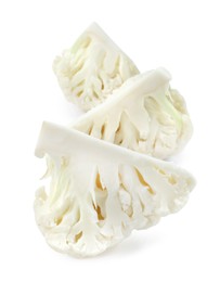 Photo of Cut fresh raw cauliflower on white background